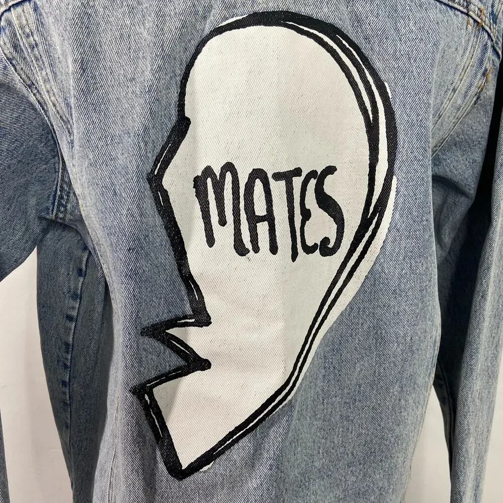 Honey Punch Soul Mates Denim Jacket Blue Patches Festival Concert Boho Size S - Picture 9 of 15
